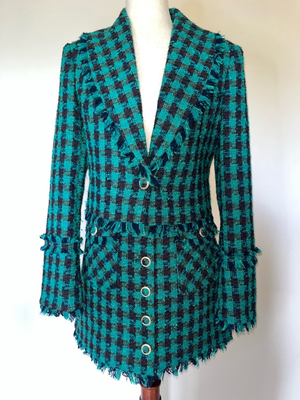 Avec Les Filles Tweed Plaid Fringe Cropped Jacket and Mini Skirt Set Size M -NWT - Picture 5 of 12